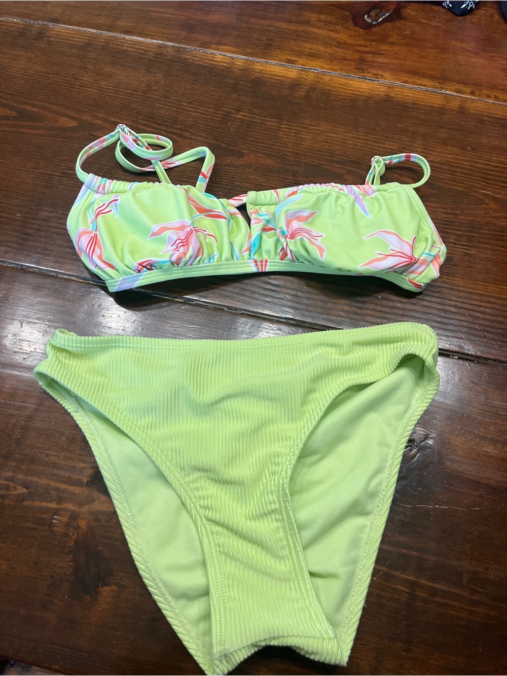 Green Floral Bandeau Bikini Set - Women Swim Bikini